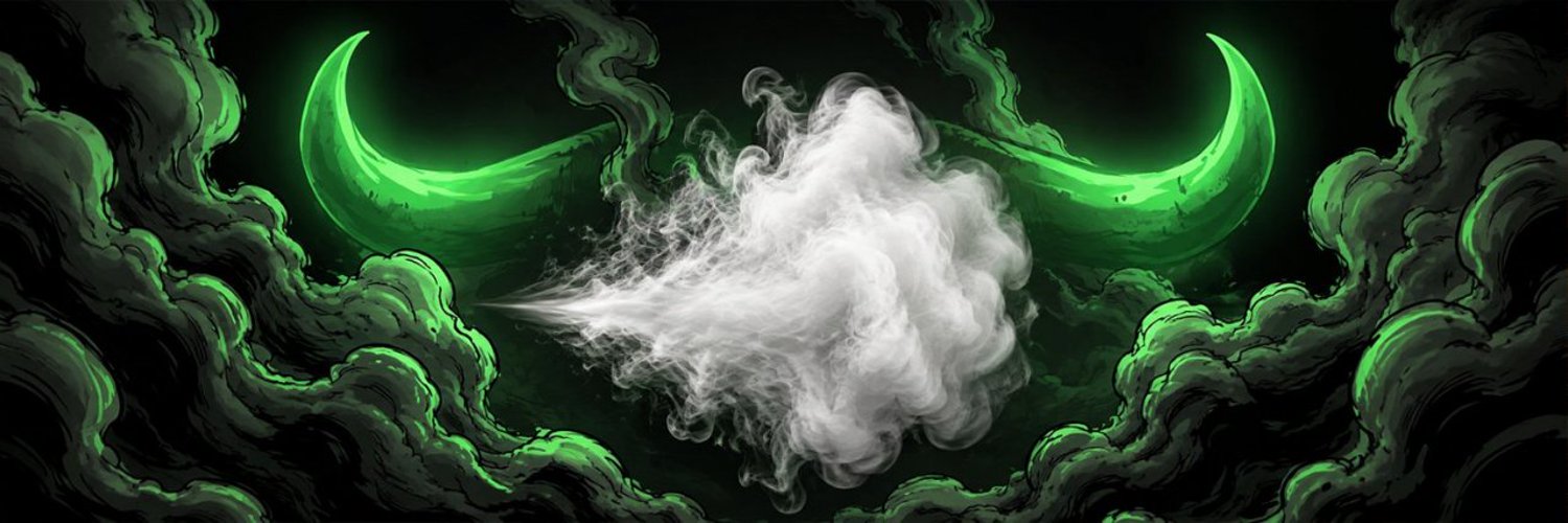 Bullfart Coin — toxic green bull horns with photoreal smoke plume